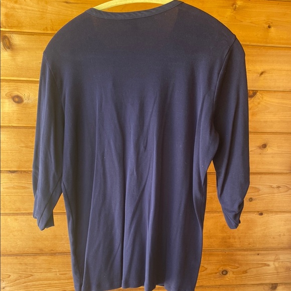 Ralph Lauren Blue 3/4 Sleeve Button Down Shirt with Mandarin Collar - Picture 4 of 5